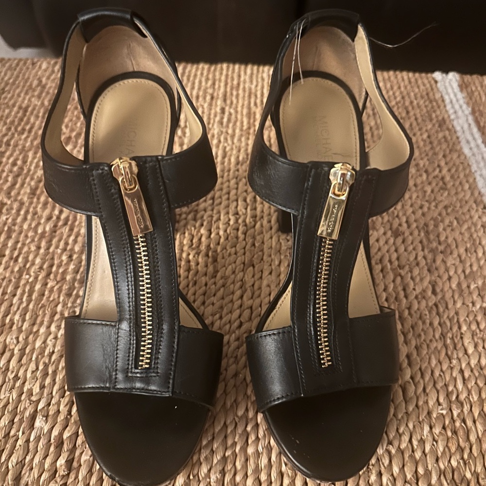 Michael Kors Black Sandals with Gold Accents